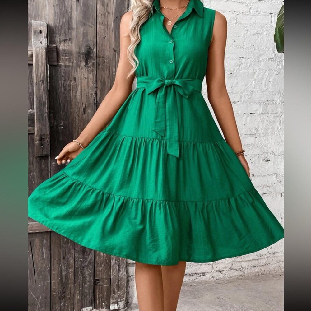 Boho ruffle hem belted shirt dress - Picture 14 of 16
